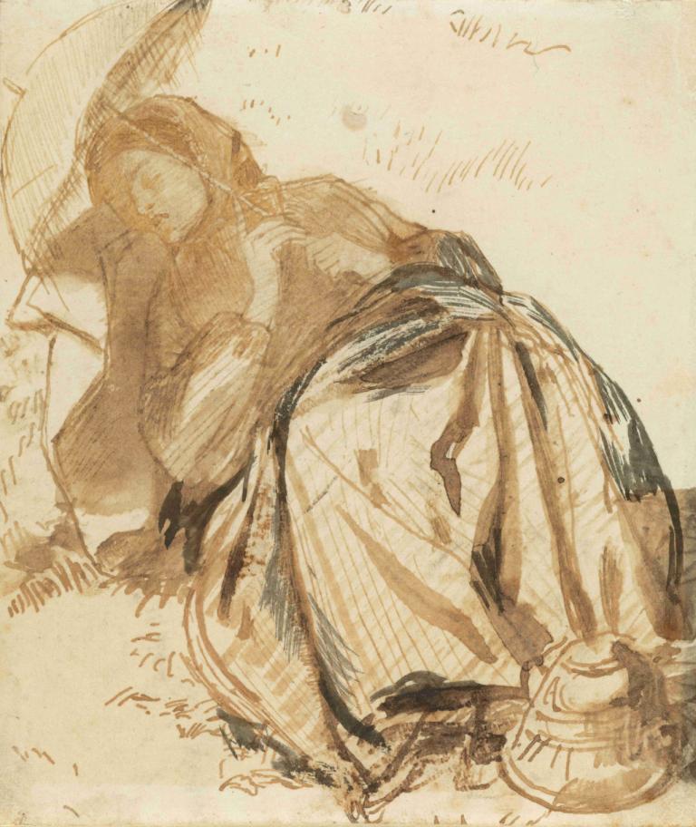 Portrait of Elizabeth Siddal Resting, Holding a Parasol,手持遮阳伞休息的伊丽莎白-西达尔肖像,Dante Gabriel Rossetti