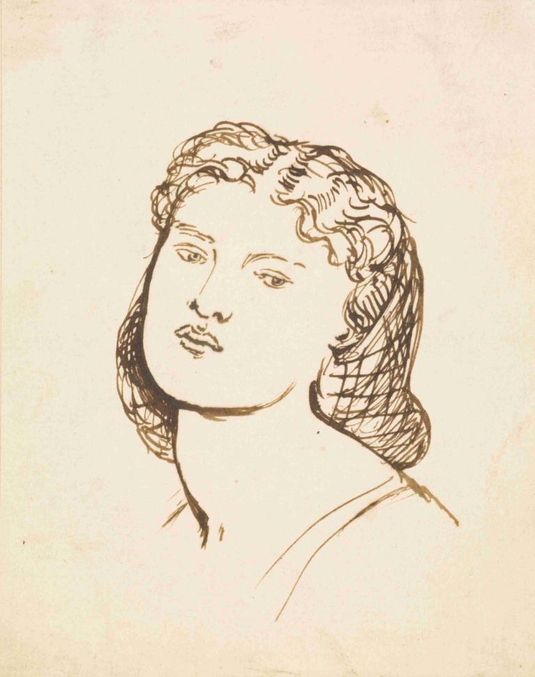 Portrait of Fanny Cornforth,Potret Fanny Cornforth,Dante Gabriel Rossetti,Sketsa,Sketsa, solo, 1 gadis