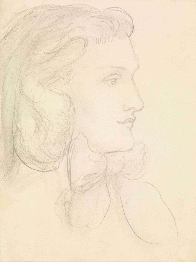 Portrait of Mrs Beyer,Portrait de Mme Beyer,Dante Gabriel Rossetti,Croquis,Croquis, 1fille, solo, monochrome