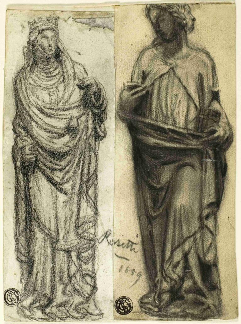 Two Studies of Medieval Sculpture,Δύο μελέτες μεσαιωνικής γλυπτικής,Dante Gabriel Rossetti,Σκίτσο,Σκίτσο