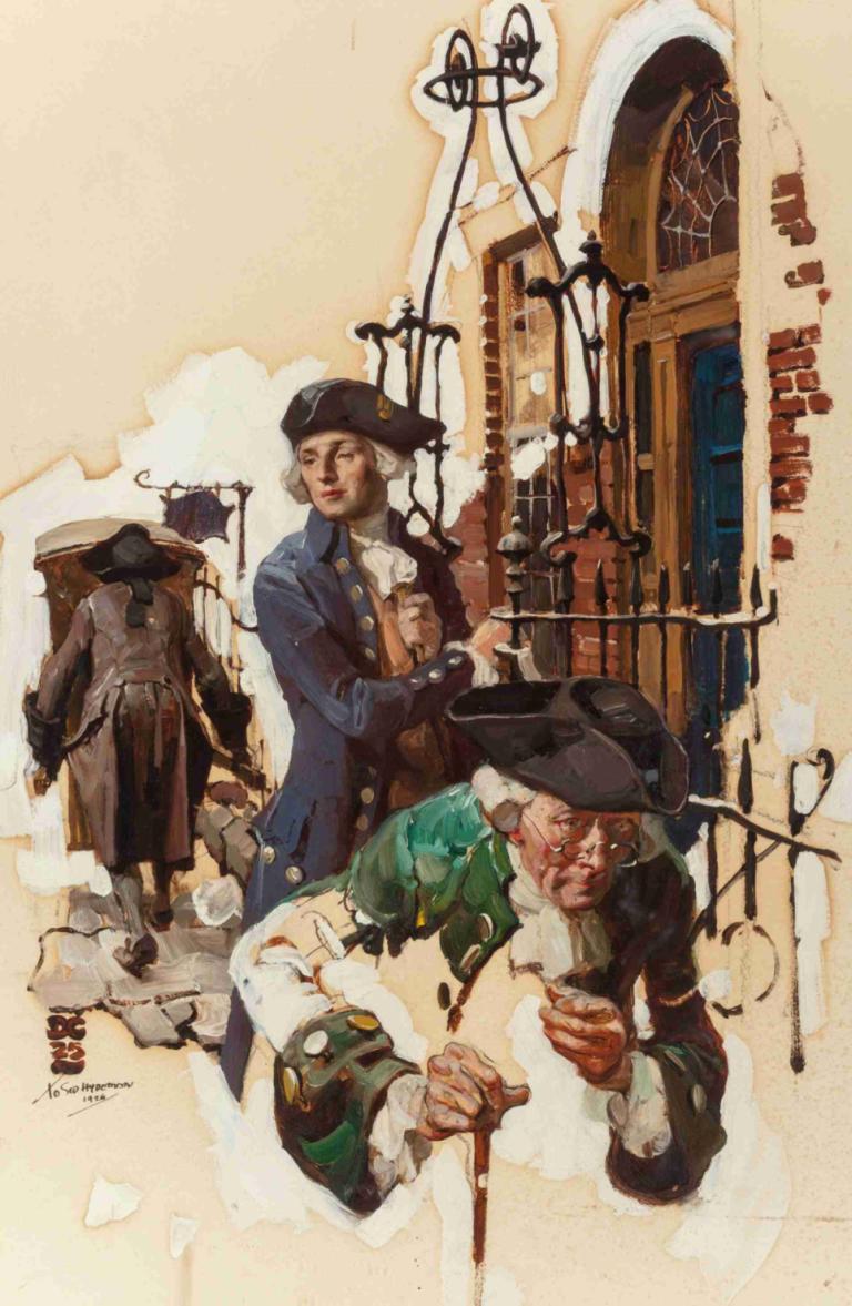 The Callers,来电者,Dean Cornwell,粉彩画,粉彩画, 帽子, 多个男孩, 传统媒体, 老的, 外套, 美术模仿, 男性焦点, 绘画（中）, 血