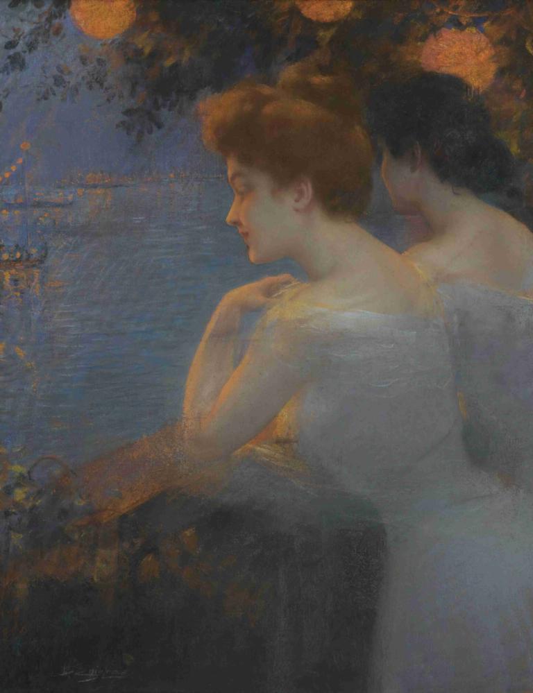 Fete venitienne,이벤트,Delphin Enjolras,돌고래 엔졸라,오일 페인팅,오일 페인팅, 여러 여자, 흑발, 여자 2명, 드레스, 하얀 드레스, 짧은 머리, 프로필, 갈색 머리