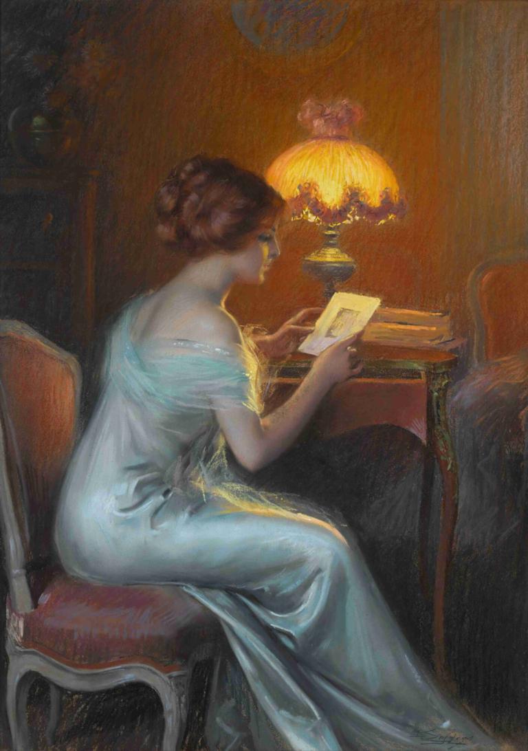 Rêverie,Delphin Enjolras,Oil Painting,Oil Painting, 1girl, dress, solo, fine art parody, sitting, chair