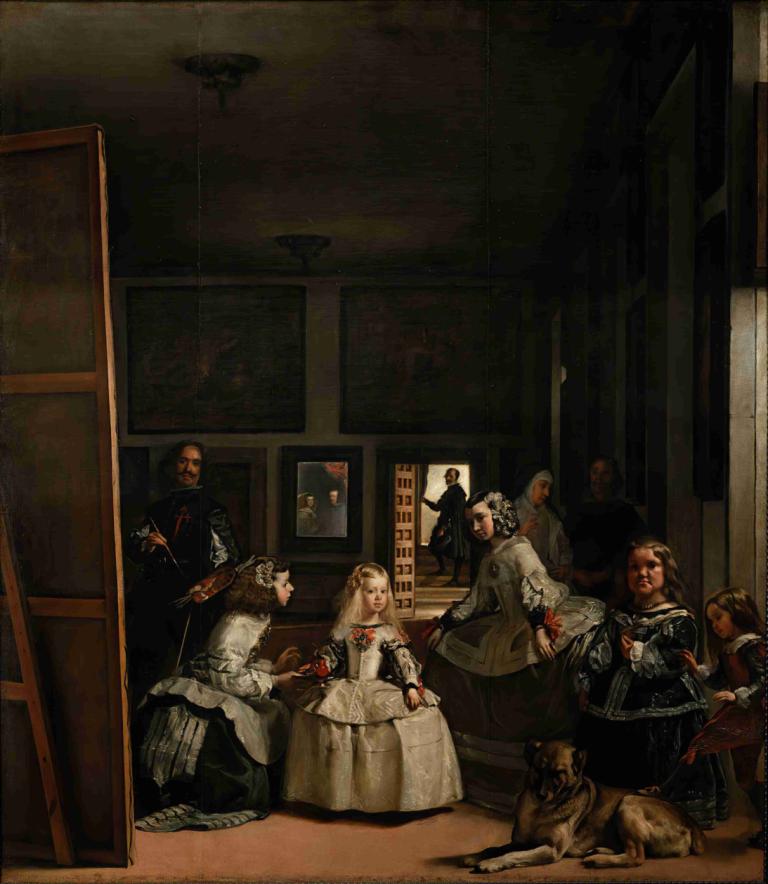 Las meninas,Las Meninas,Diego Velázquez,Öljymaalaus,Öljymaalaus, kuvataideparodia, useita tyttöjä, pukeutua