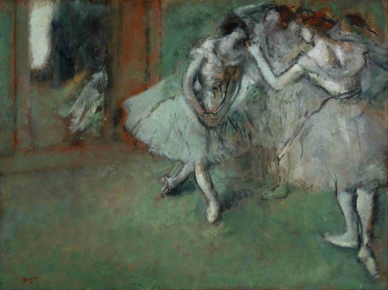 A Group Of Dancers,Μια ομάδα χορευτών,Edgar Degas,Ελαιογραφία,Ελαιογραφία, πολλά κορίτσια, φόρεμα