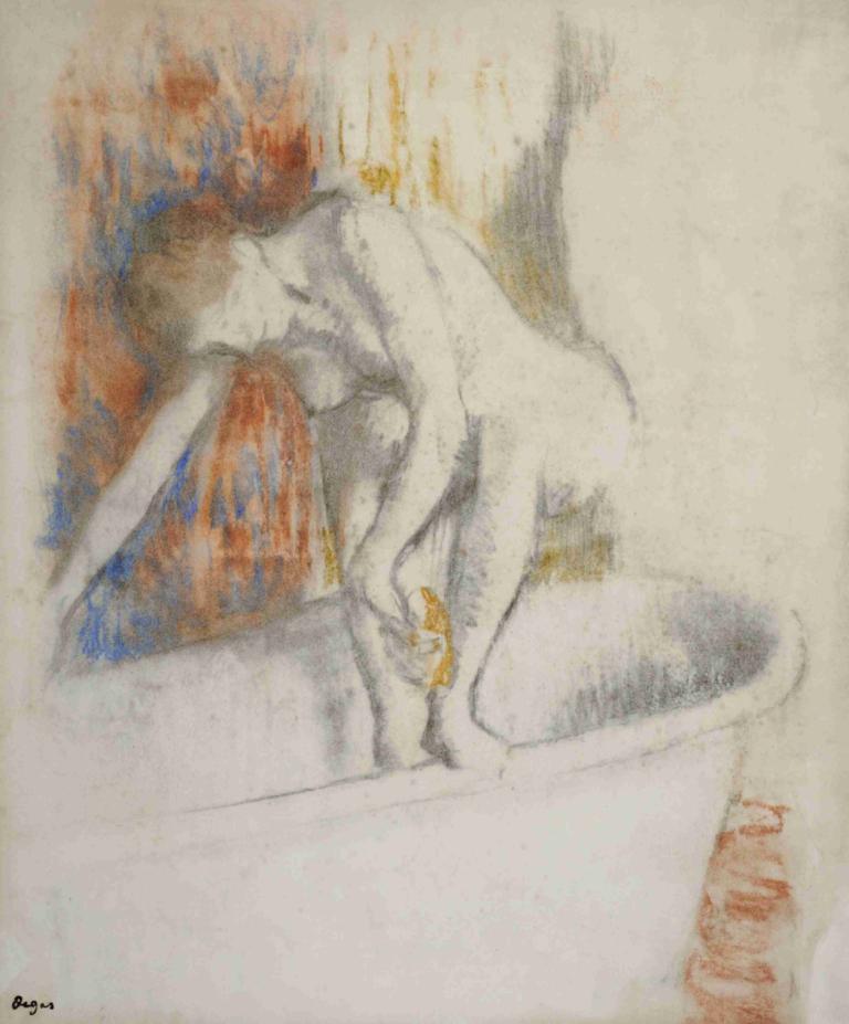 Après le bain,Setelah mandi,Edgar Degas,Pastel,Pastel, telanjang, 1 gadis, solo, media tradisional, pantat