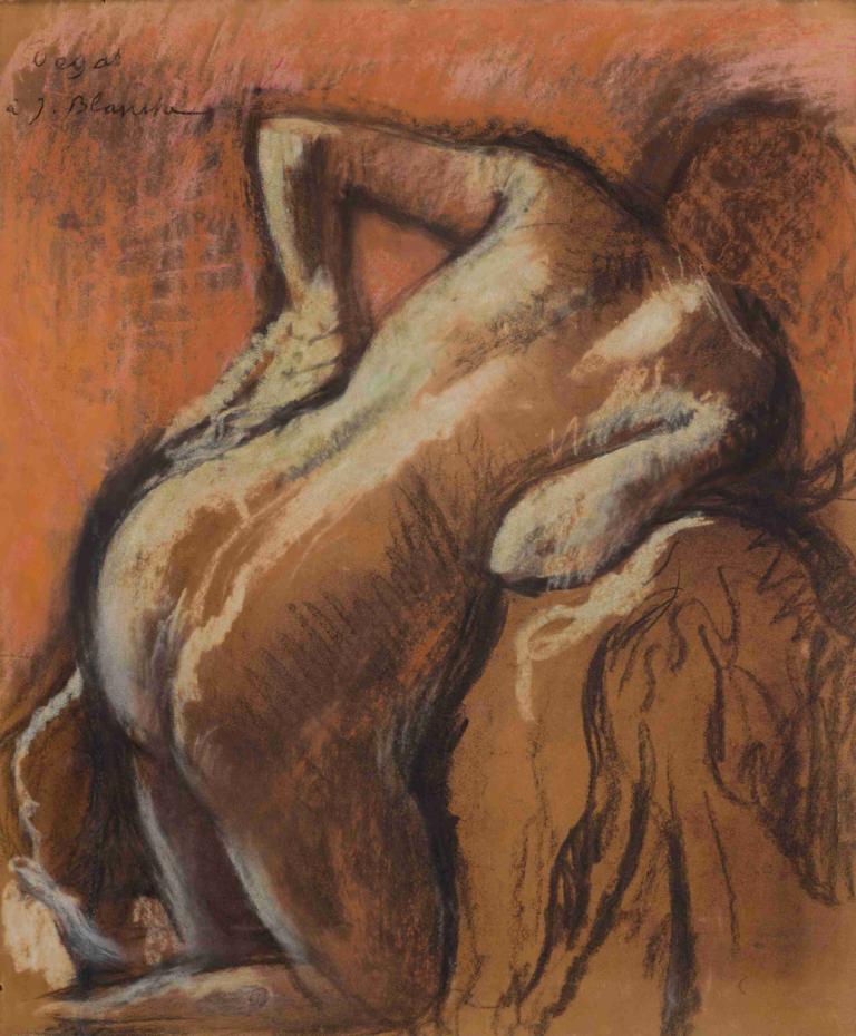 Après le bain, femme s'essuyant,Setelah mandi, seorang wanita mengeringkan diri,Edgar Degas,Pastel,Pastel