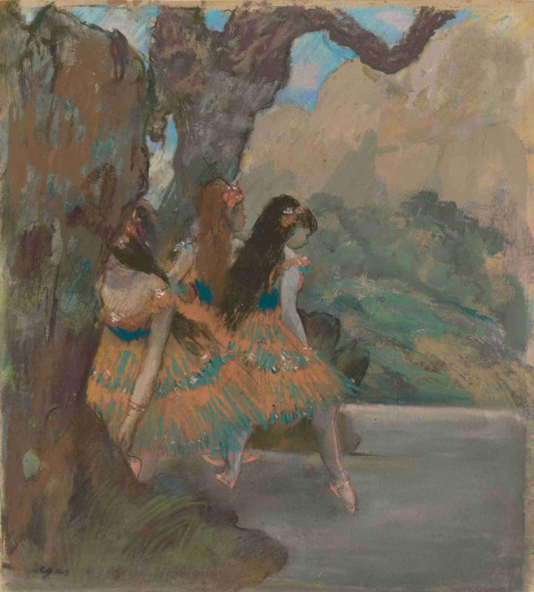 Ballet Dancers,Penari Balet,Edgar Degas,Lukisan cat minyak,Lukisan cat minyak, rambut panjang, pohon, gaun