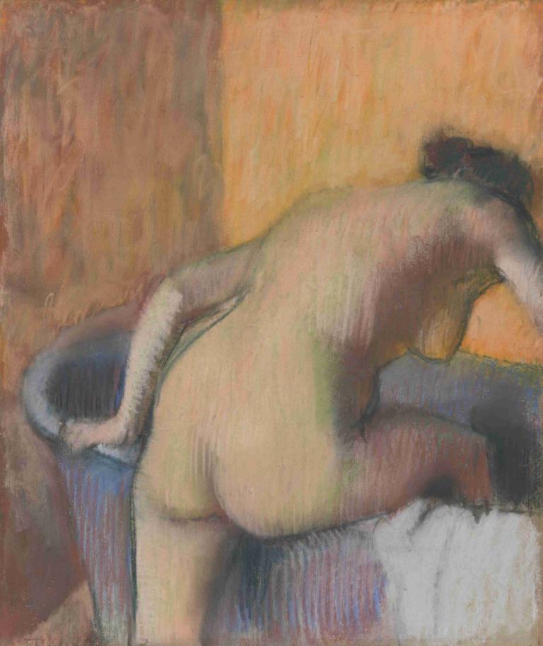 Bather Stepping into a Tub,Edgar Degas,Pastel,Pastel, ass, nude, solo, male focus, 1boy, back, from behind