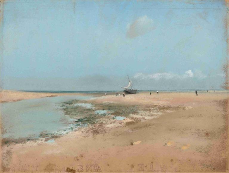 Beach at Low Tide (Mouth of the River),Edgar Degas,Oil Painting,Oil Painting, outdoors, sky, beach, day