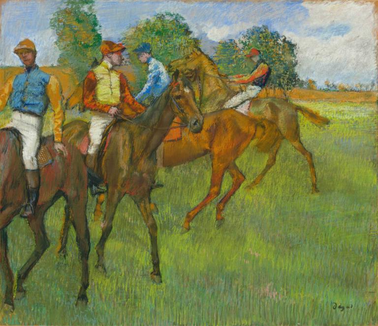 Before the Race,Edgar Degas,Oil Painting,Oil Painting, hat, horse, traditional media, painting (medium)