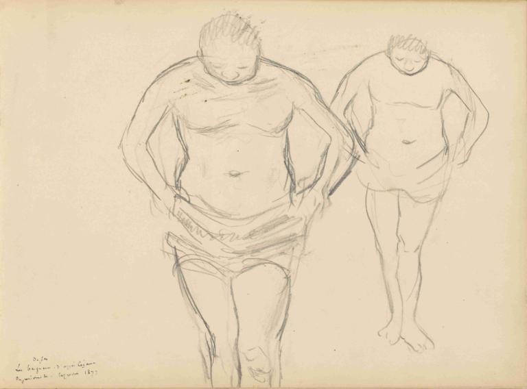 Copies of Cézanne's Bathers,Edgar Degas,Sketch,Sketch, sketch, monochrome, fat, plump, 1boy, navel