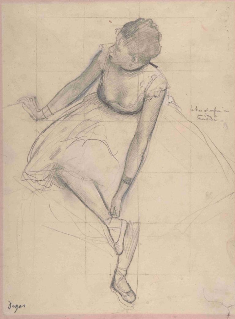 Dancer Adjusting Her Slipper,Penari yang sedang membetulkan sandalnya,Edgar Degas,Sketsa,Sketsa, sketsa