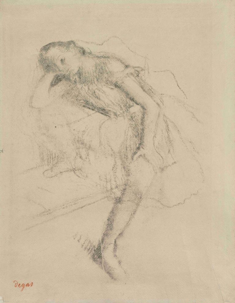 Dancer at Rest,Penari Saat Istirahat,Edgar Degas,Sketsa,Sketsa, 1 gadis, solo, satu warna, sketsa, gaun