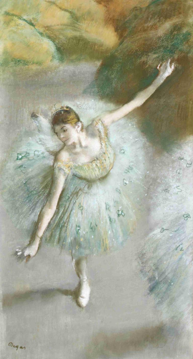 Dancer in Green,Penari berbaju hijau,Edgar Degas,Pastel,Pastel, 1 gadis, penari balet, solo, balet, gaun