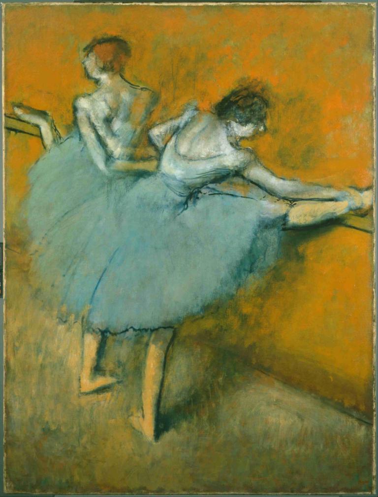 Dancers At The Barre,Dansare vid barren,Edgar Degas,Pastell,Pastell, ballerina, balett, dans, tutu, klänning