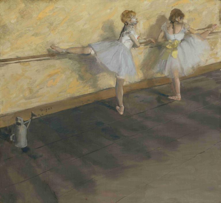 Dancers Practicing at the Barre,Dansere øver sig på Barren,Edgar Degas,Pastel,Pastel, balletsko, ballet