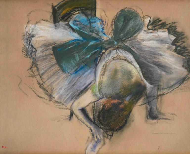 Danseuse Rajustant Son Chausson,Danser, der justerer sin hjemmesko,Edgar Degas,Pastel,Pastel, 1 pige, solo