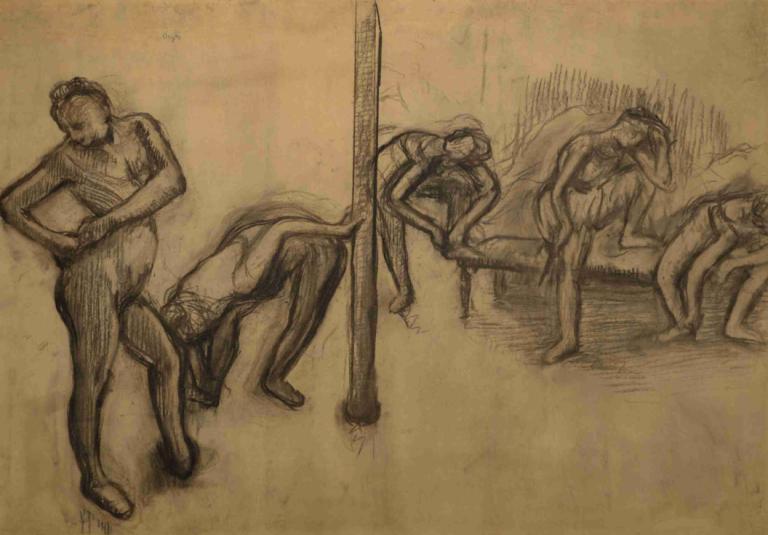 Danseuses en maillot, au repos,Ballerini in costume da bagno, a riposo,Edgar Degas,Schizzo,Schizzo, monocromo