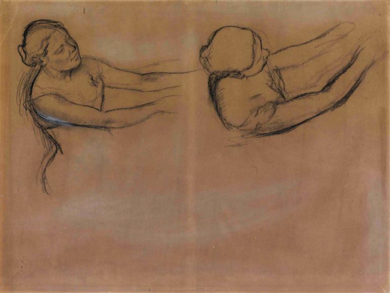 Deux Danseuses,Due ballerini,Edgar Degas,Schizzo,Schizzo, monocromo, 1 ragazza, nudo, coda di cavallo