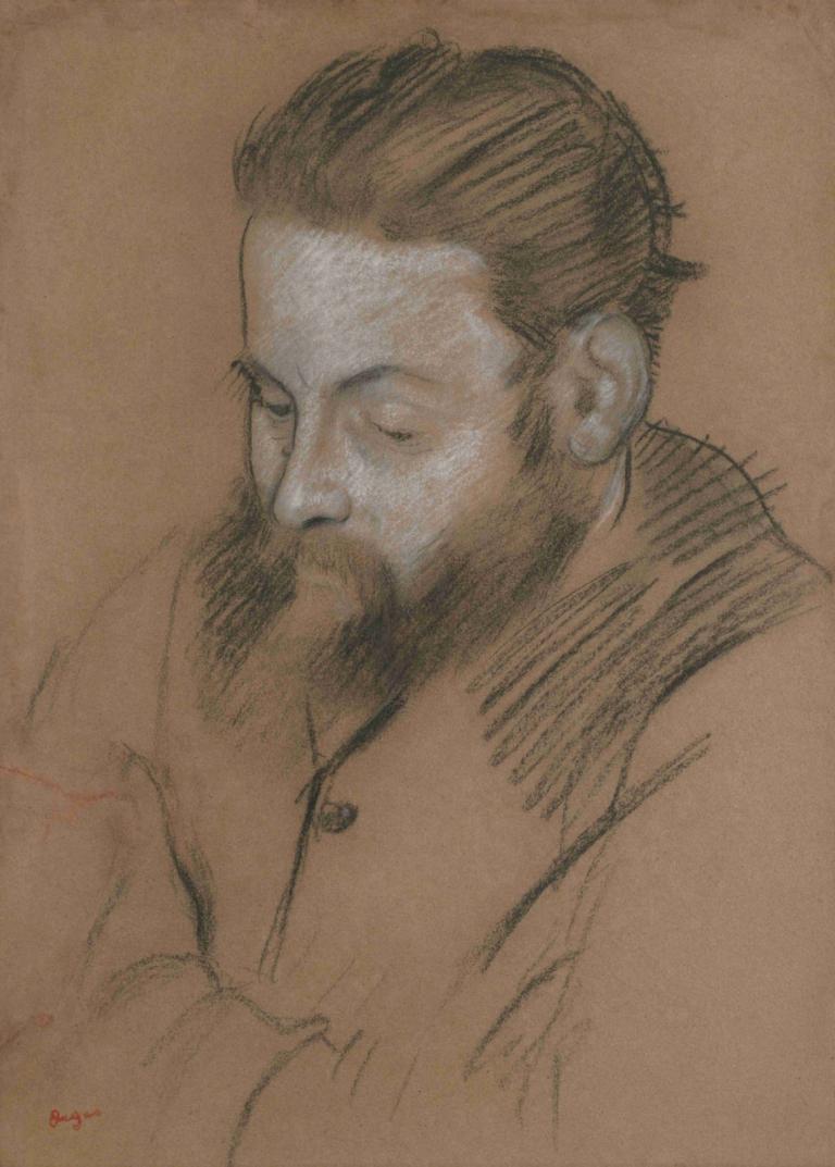 Diego Martelli,Edgar Degas,Schizzo,Schizzo, 1 ragazzo, focus maschile, assolo, barba, peli del viso, schizzo