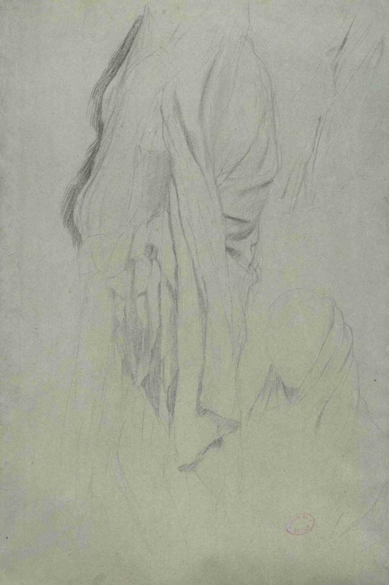 Drapery Study,Studio sui tendaggi,Edgar Degas,Schizzo,Schizzo, monocromo, 1 ragazza, assolo, capelli lunghi