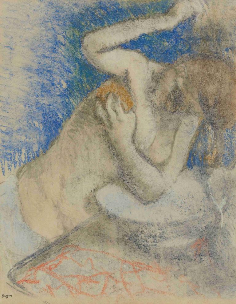 Femme À Sa Toilette,Edgar Degas,Pastello,Pastello, 1 ragazza, nudo, assolo, capelli castani, seni