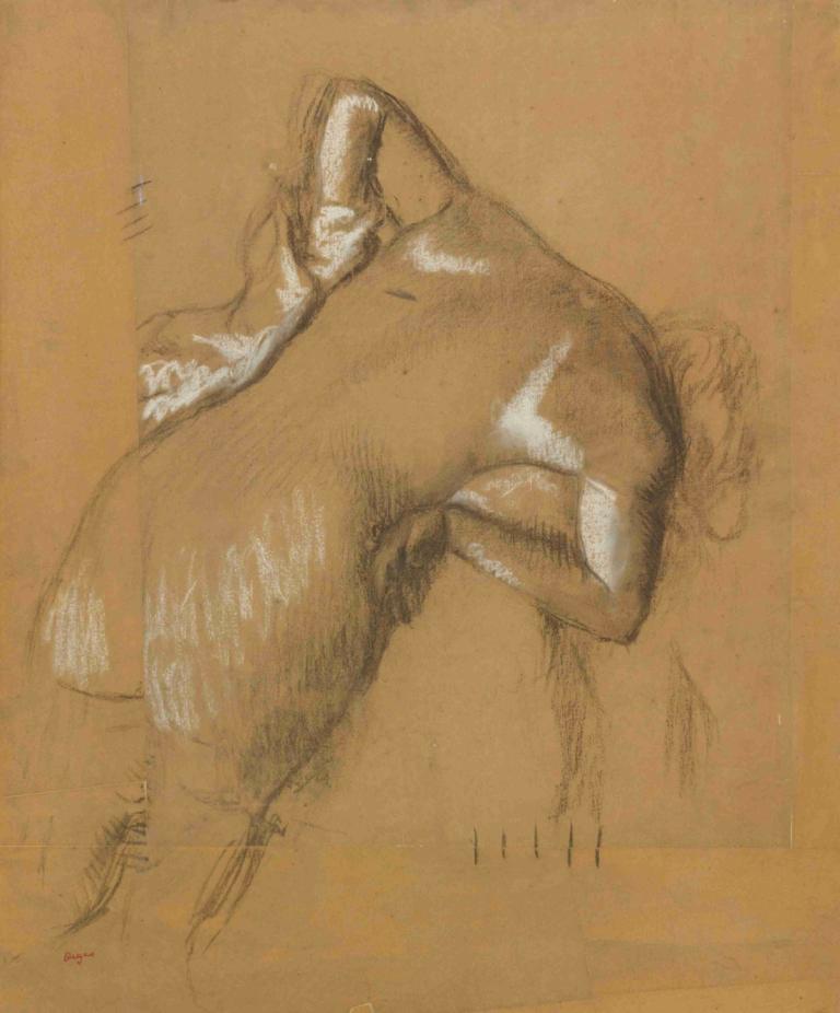 Femme Nue Debout, s'essuyant,女紐德博特，S的繼任者,Edgar Degas,埃德加·德加,素描,素描, 單色, 動物, 草圖, 男性焦點, 1個女孩, 1男孩