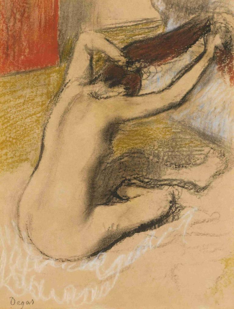 Femme Se Peignant,Donna che dipinge se stessa,Edgar Degas,Pastello,Pastello, nudo, 1 ragazza, assolo, culo