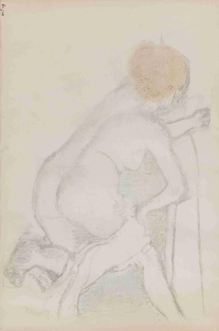 Femme s'essuyant,Donna che si pulisce,Edgar Degas,Schizzo,Schizzo, 1 ragazza, nudo, culo, assolo