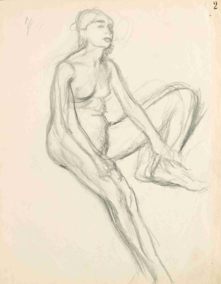 Figure Studies 1,Figura Studi 1,Edgar Degas,Schizzo,Schizzo, 1 ragazza, schizzo, assolo, monocromo, nudo