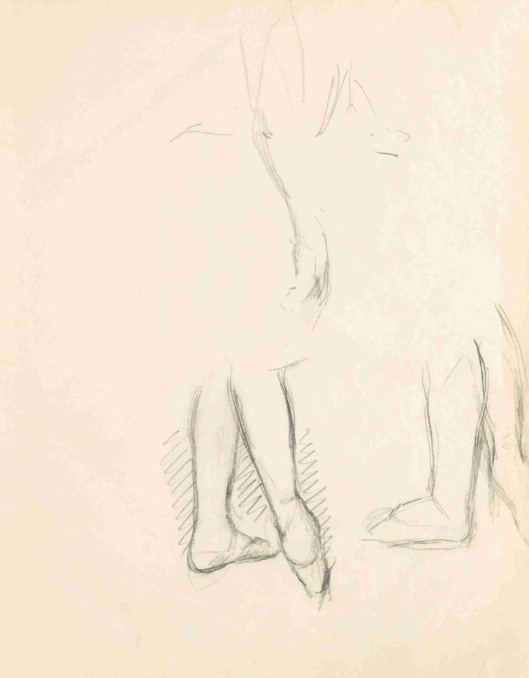 Figure Studies 13,Figura Studi 13,Edgar Degas,Schizzo,Schizzo, monocromo, 1 ragazza, schizzo, animale, cane