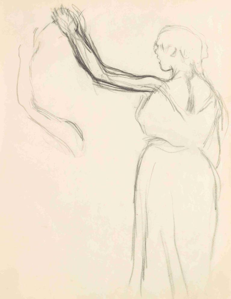 Figure Studies 16,Figura Studi 16,Edgar Degas,Schizzo,Schizzo, 1 ragazza, assolo, schizzo, monocromo, vestito