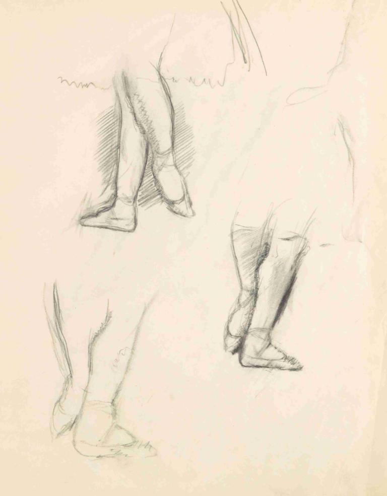 Figure Studies 6,數位研究6,Edgar Degas,埃德加·德加,素描,素描, 單色, 草圖, 1個女孩, 腳, 多個女孩, 傳統媒體, 赤腳