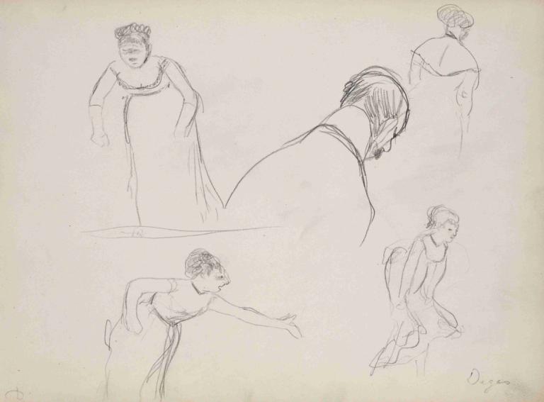 Five Rapid Sketches,Cinque schizzi rapidi,Edgar Degas,Schizzo,Schizzo, schizzo, 1 ragazza, monocromo, vestito