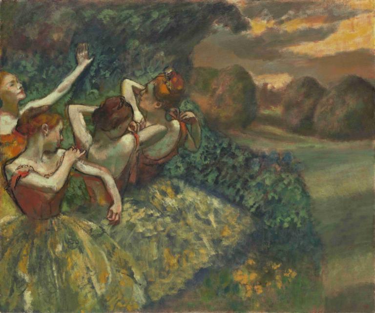 Four Dancers,四位舞者,Edgar Degas,埃德加·德加,油畫,油畫, 美術模仿, 多個女孩, 假傳統媒體, 裙子, 跳舞, 棕色的頭髮, 繪畫（中）, 戲仿