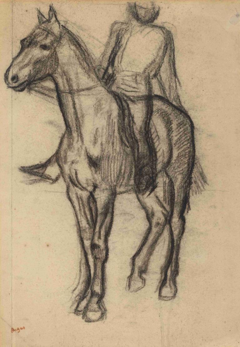 Horse and Rider,Cavallo e cavaliere,Edgar Degas,Schizzo,Schizzo, cavallo, monocromo, 1 ragazzo