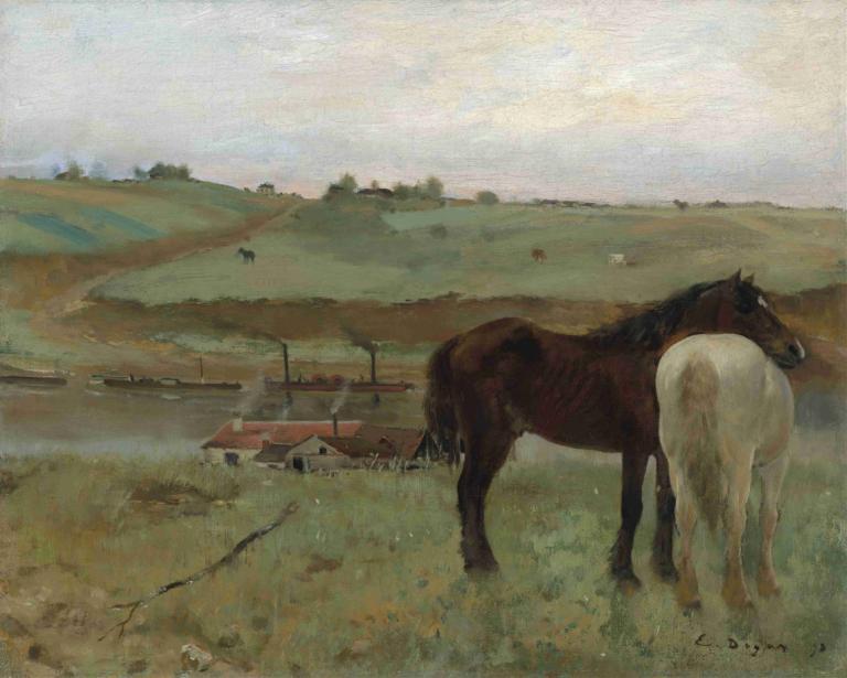 Horses in a Meadow,Cavalli in un prato,Edgar Degas,Pittura ad olio,Pittura ad olio, nessun essere umano