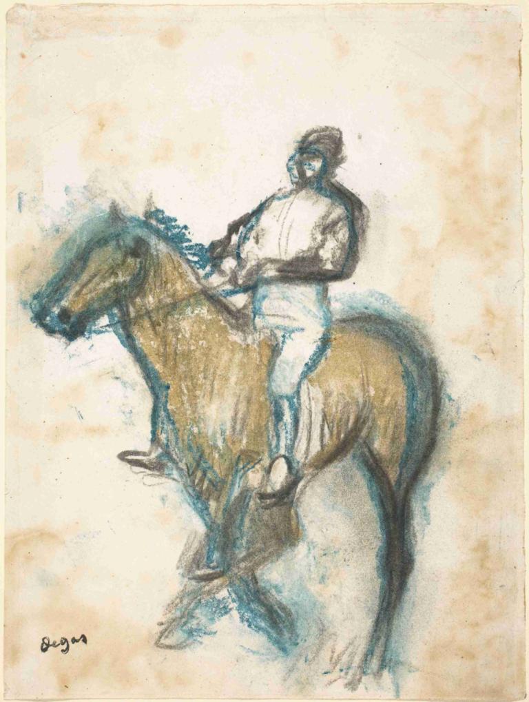 Jockey,Edgar Degas,Pastel,Pastel, 1 fant, moški fokus, jahati, tradicionalni mediji, konj, slikanje (srednje)