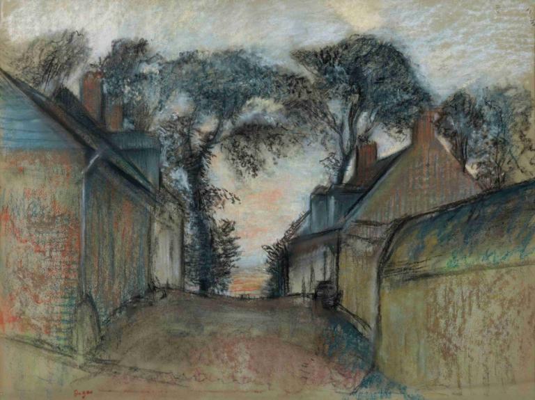 La Rue Quesnoy À Saint-Valéry-Sur-Somme,La Rue Quesnoy v Saint-Valéry-Sur-Somme,Edgar Degas,Pastel,Pastel