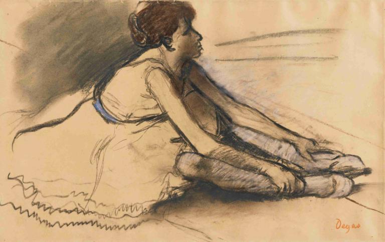 Le Repos De La Danseuse,Edgar Degas,Pastello,Pastello, 1 ragazza, assolo, seduta, vestito, schizzo