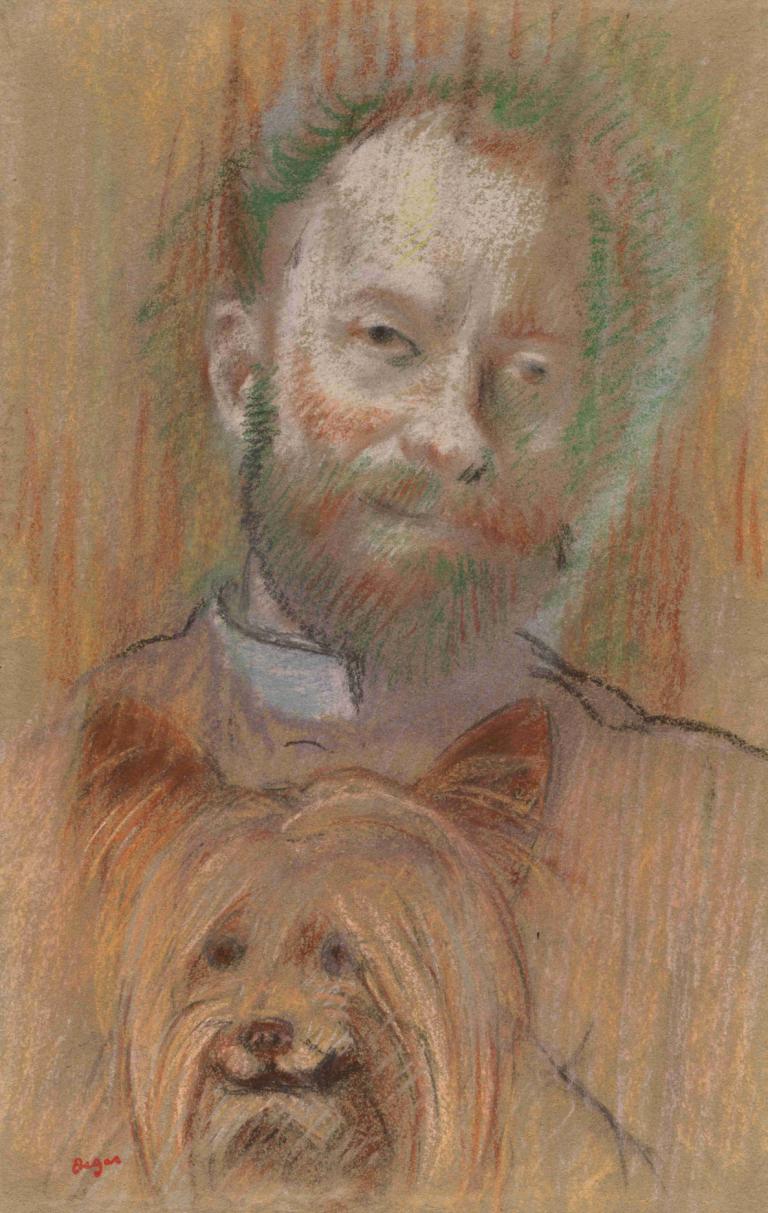 Ludovic Lepic Holding His Dog,Ludovic Lepic con il suo cane in braccio,Edgar Degas,Pastello,Pastello