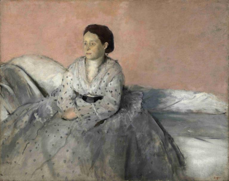 Madame René de Gas,Dna René de Gas,Edgar Degas,Pictura in ulei,Pictura in ulei, solo, realist, 1 fata, pat