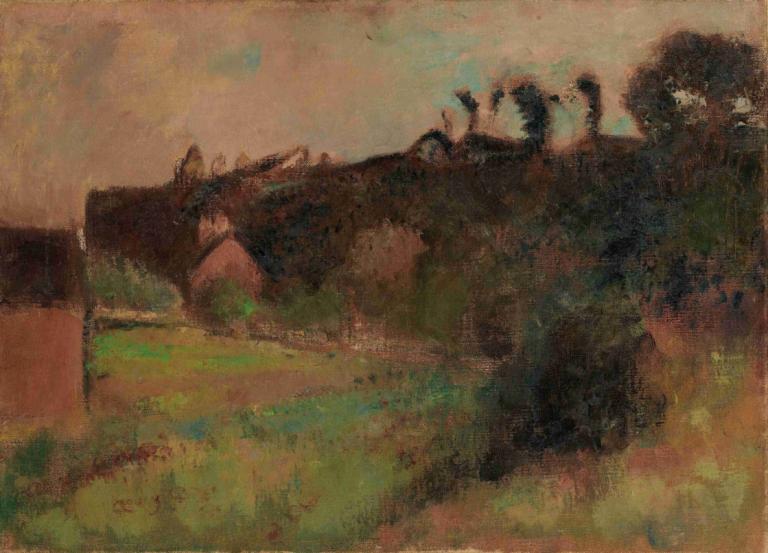 Maisons Au Pied D'une Falaise,Edgar Degas,Peinture à l'huile,Peinture à l'huile, pas d'humains, herbe