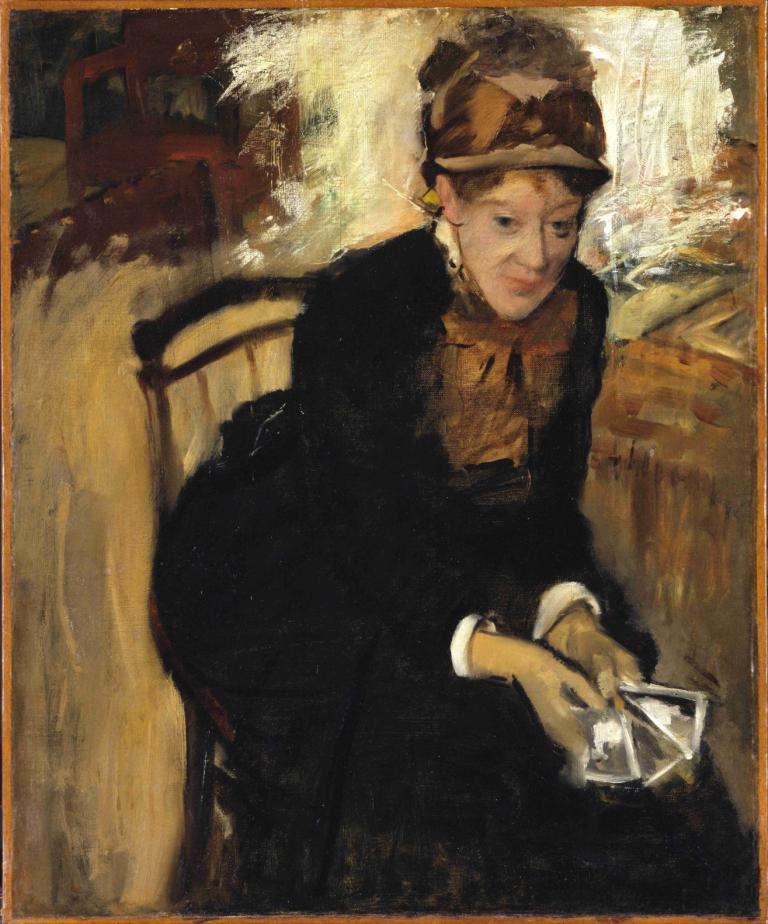 Mary Cassatt,Edgar Degas,Oljemålning,Oljemålning, solo, hatt, blont hår, konstparodi, handskar, manligt fokus