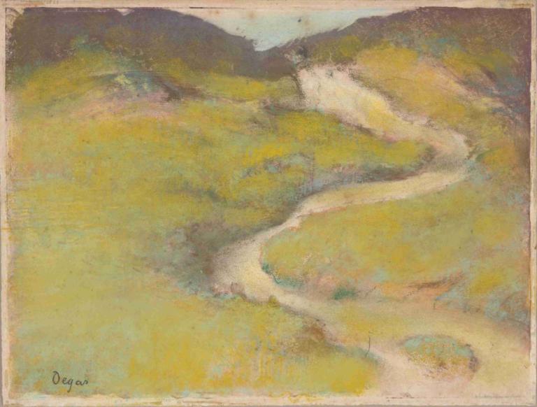 Pathway in a Field,Jalur di Lapangan,Edgar Degas,Pastel,Pastel, tidak ada manusia, di luar rumah, pemandangan