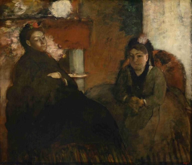 Portrait of Mme. Lisle and Mme Loubens,Porträtt av Mme Lisle och Mme Loubens,Edgar Degas,Oljemålning