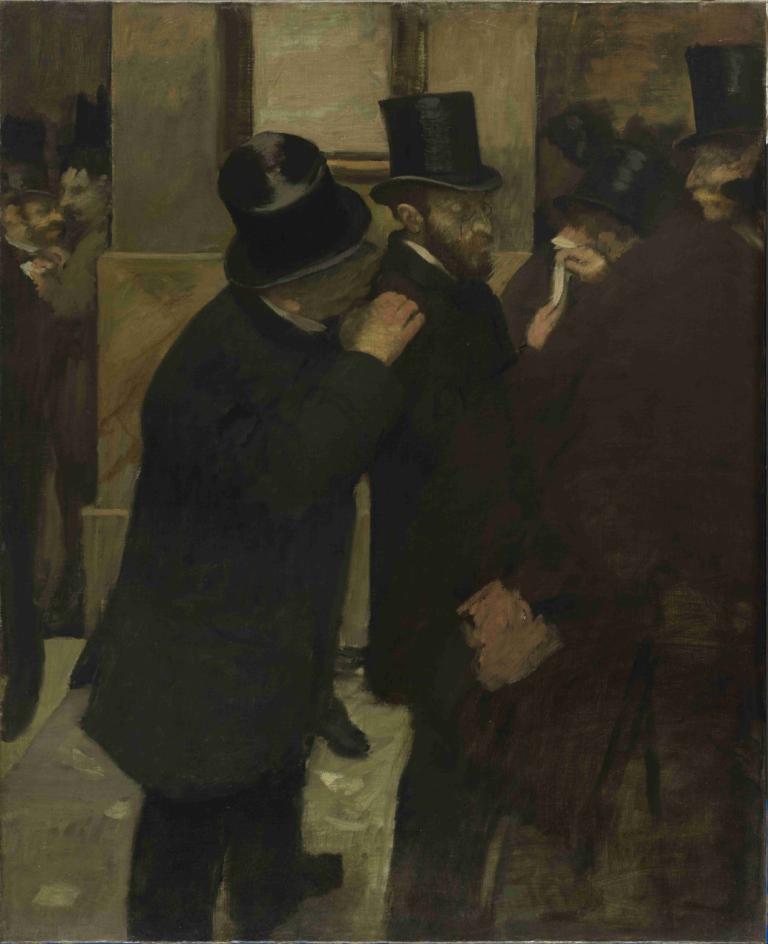 Portraits At The Stock Exchange,Porträtt på börsen,Edgar Degas,Oljemålning,Oljemålning, hatt, flera pojkar