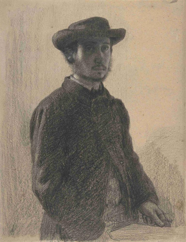 Self-Portrait,Autoportret,Edgar Degas,Schiță,Schiță, solo, 1 băiat, pălărie, focalizare masculină