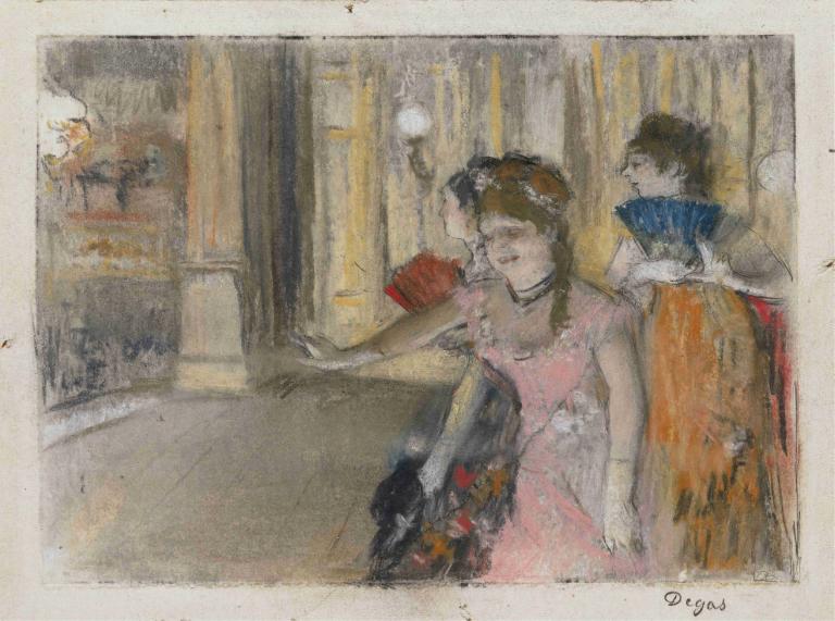 Singers on the Stage,Sångare på scenen,Edgar Degas,Pastell,Pastell, klänning, målning (medium)